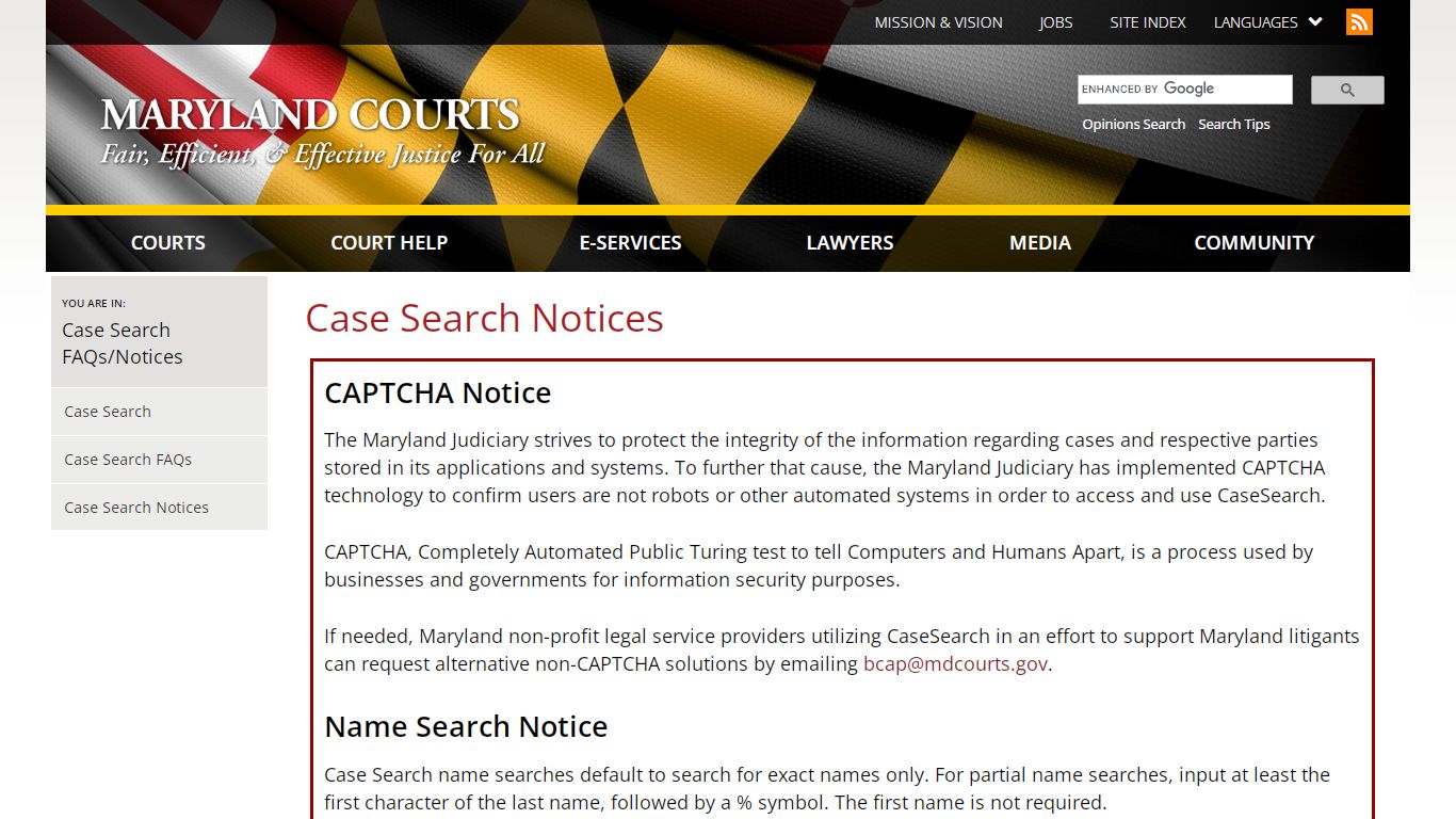 Case Search Notices | Maryland Courts